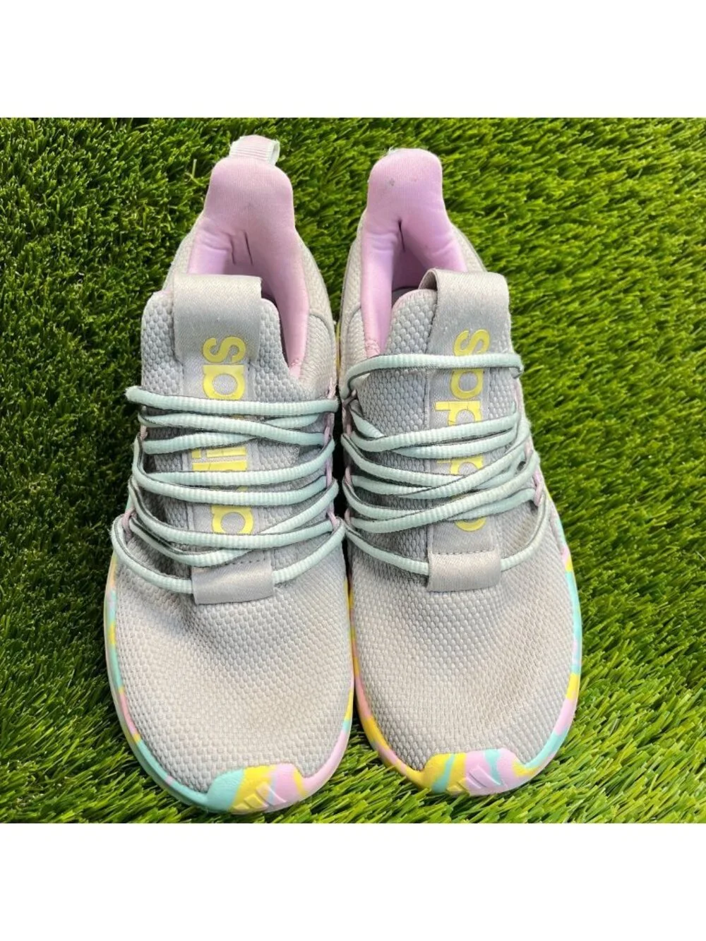 Adidas Lite Racer Adapt 7.0 Girls Size 4.5Y Gray Running Athletic Shoes Sneakers